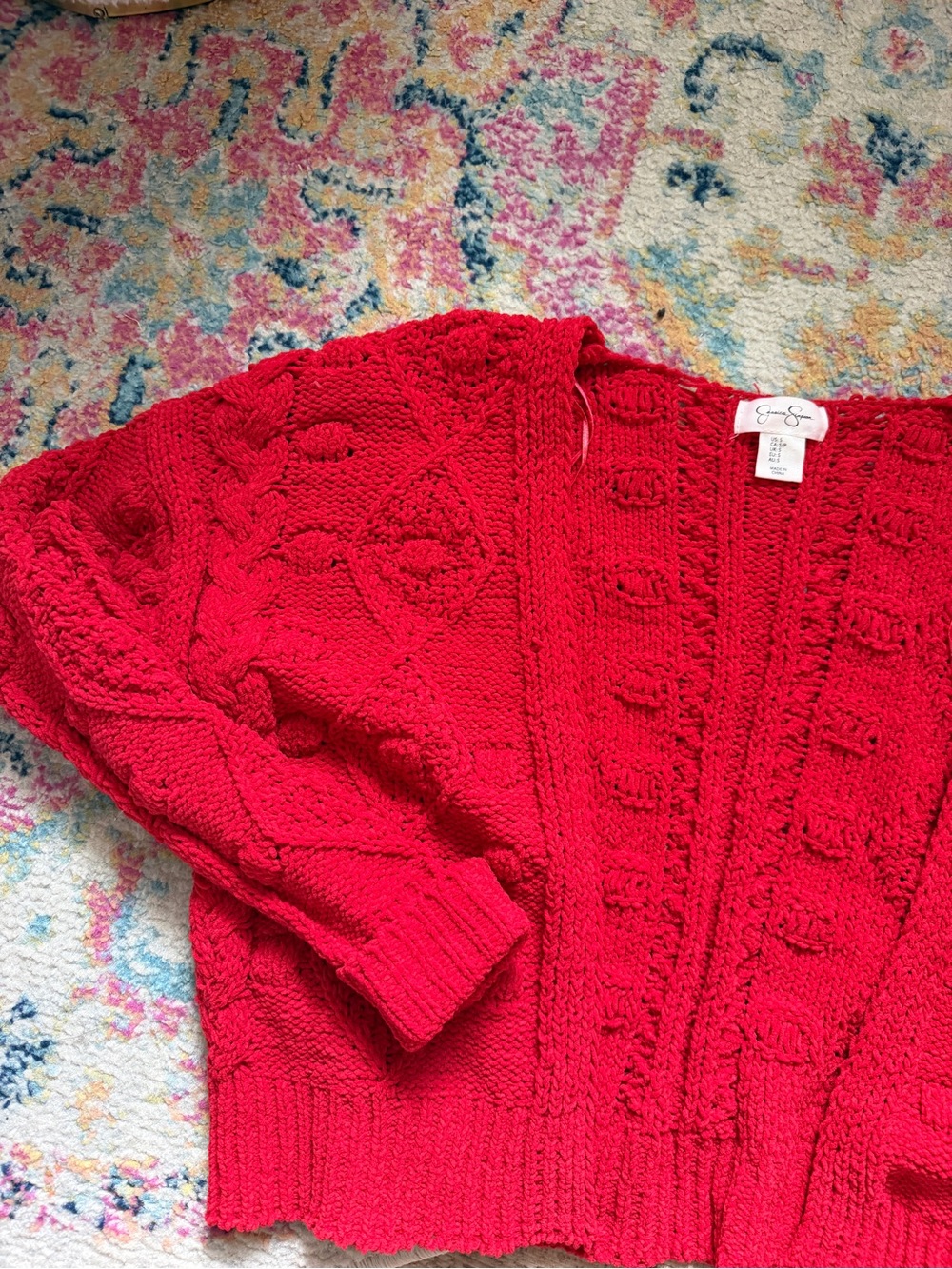 Bright Red Cable-Knit Open Cardigan - Picture 4 of 5
